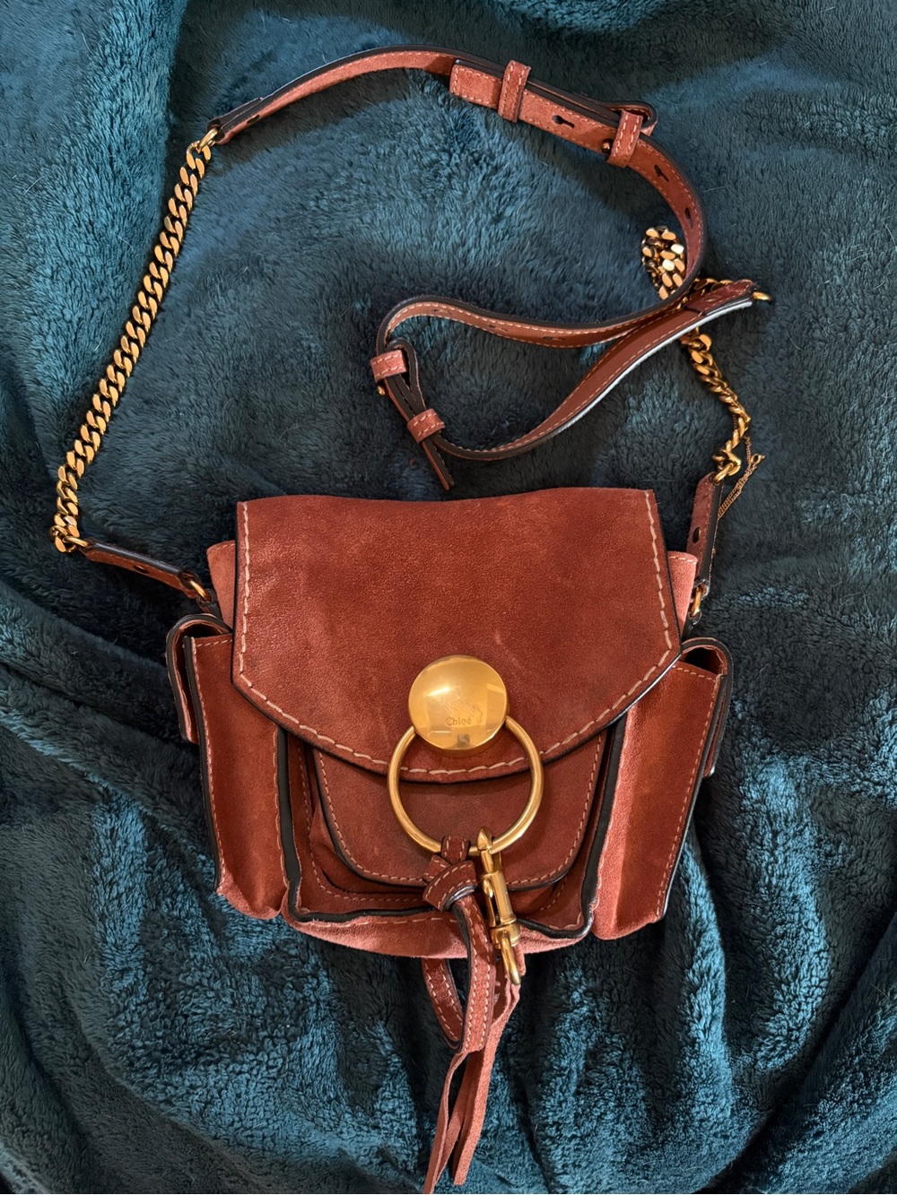 Authentic mini Jodie dusty pink suede crossbody camera bag by Chloe